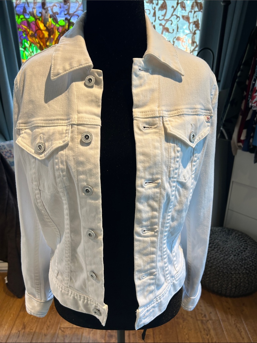 Ag Adriano Goldschmied White Denim Jacket with Button Front